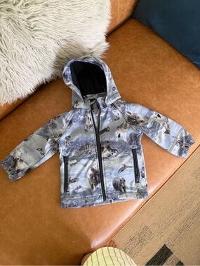 Guppy Kids Wolf & Mountain Print Softshell Jacket, Size 1–1½ Years / 86